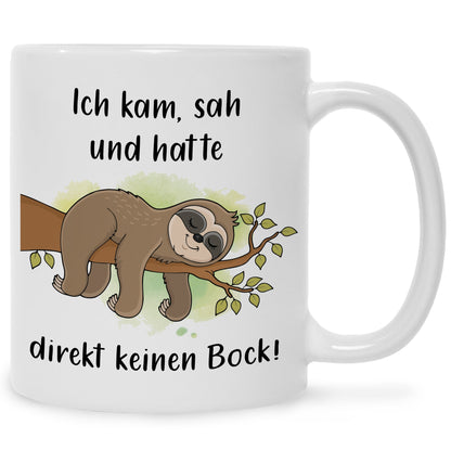 Bedruckte Tasse mit Spruch Ich kam, sah und hatte direkt keinen Bock
