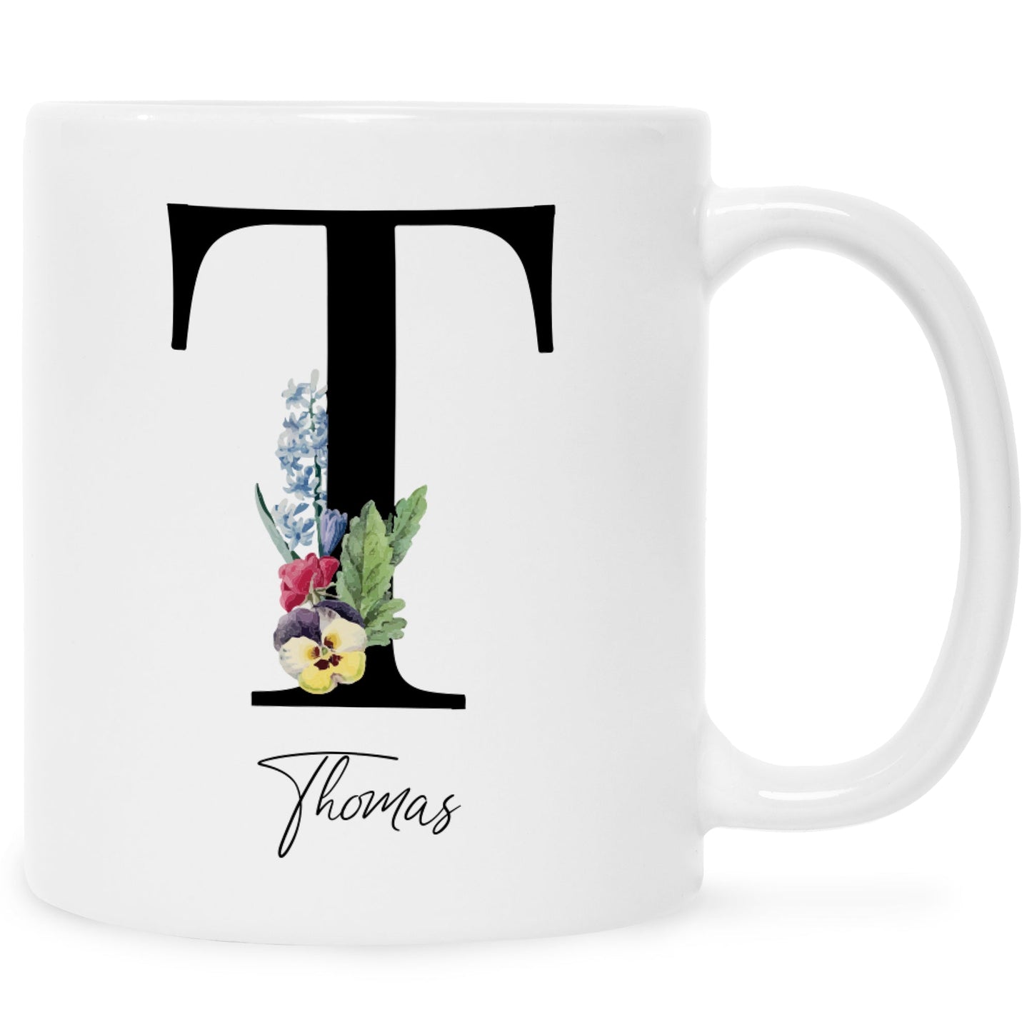 Bedruckte Tasse mit Personalisierung von Namen & Anfangsbuchstaben im Floral Design