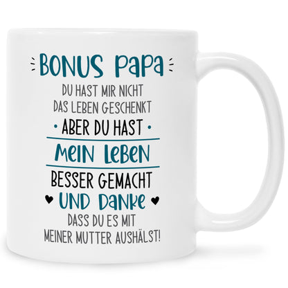 Bedruckte Tasse mit Spruch Bonus Eltern