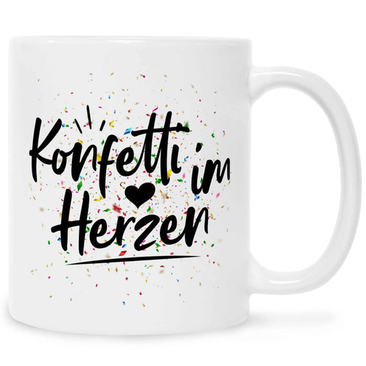 Bedruckte Tasse mit Spruch Konfetti im Herzen