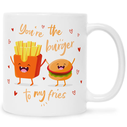 Bedruckte Tasse mit Spruch Burger to my fries