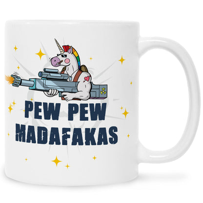 Bedruckte Tasse mit Spruch Pew Pew Madafakas