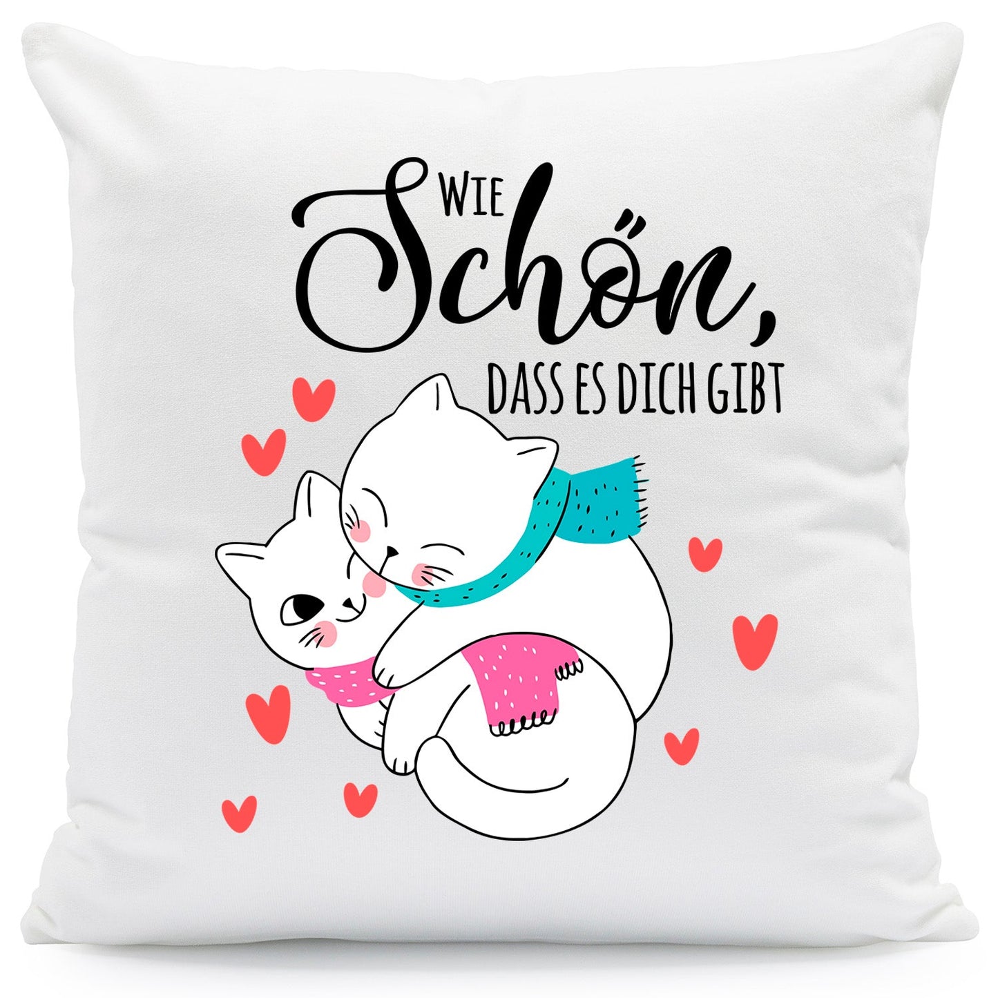 Bedrucktes Kissen mit Spruch Wie schön, dass es dich gibt