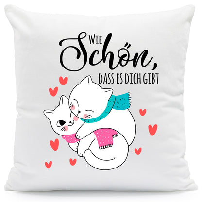 Bedrucktes Kissen mit Spruch Wie schön, dass es dich gibt