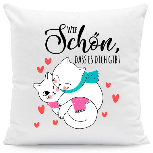Bedrucktes Kissen mit Spruch Wie schön, dass es dich gibt