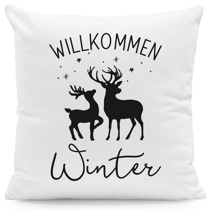 Kissen mit Weihnachtsmotiv - Willkommen Winter  - Weihnachtsdeko - Geschenk für Frauen & Männer