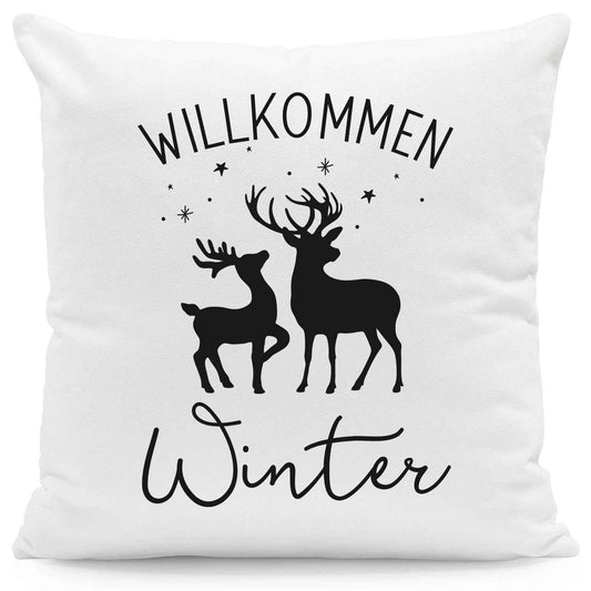 Kissen mit Weihnachtsmotiv - Willkommen Winter  - Weihnachtsdeko - Geschenk für Frauen & Männer