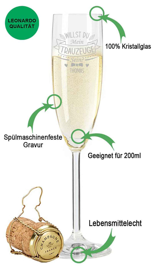 Leonardo Sektglas mit Gravur "Willst Du mein Trauzeuge sein"