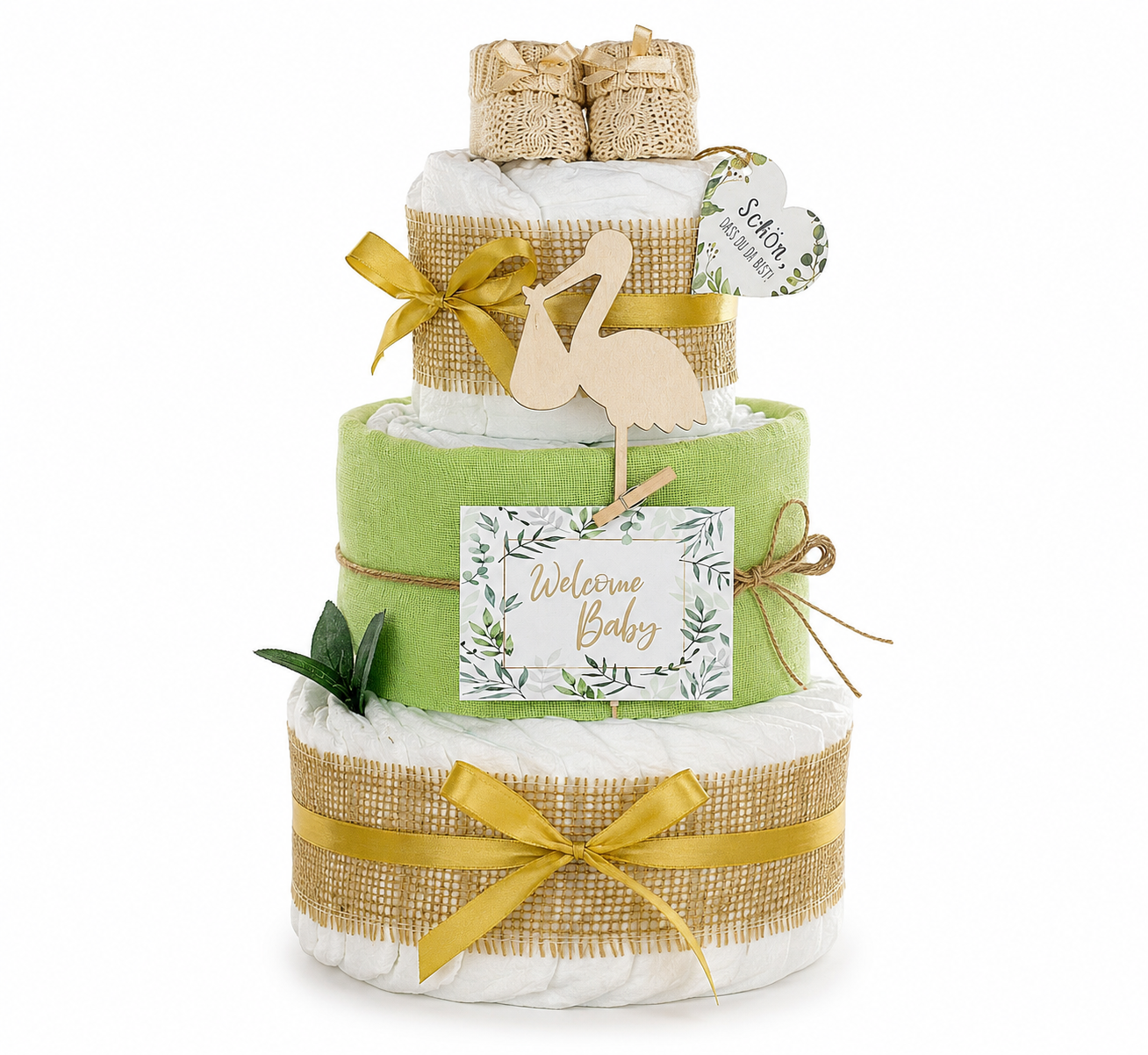 Windeltorte Storch grün