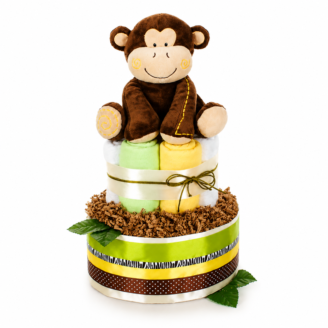 Große Windeltorte SAFARI mit Affen-Spieluhr - Geschenk zur Geburt