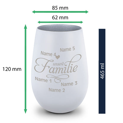 Deko Windlicht aus Glas mit Gravur - Unsere Familie - Personalisiert mit bis zu fünf Namen