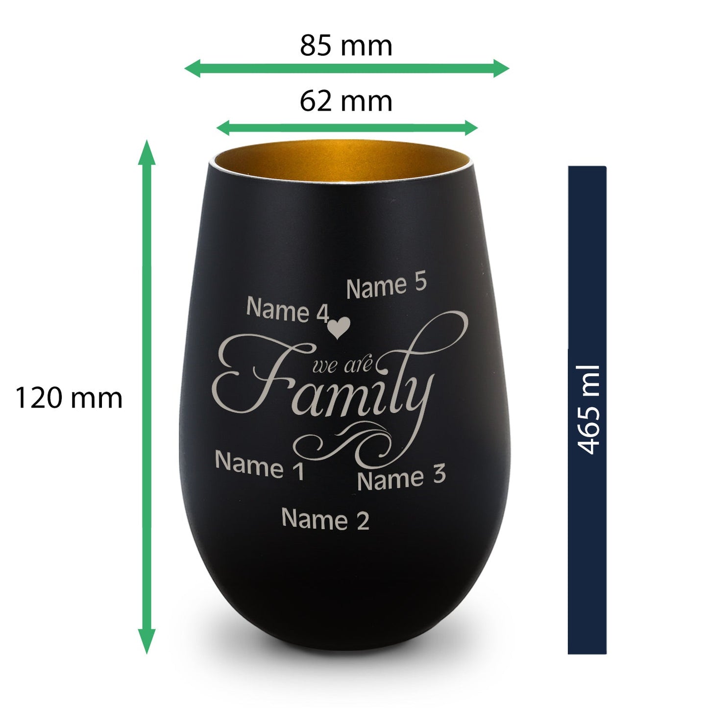 Deko Windlicht aus Glas mit Gravur - We are Family - Personalisiert mit bis zu fünf Namen