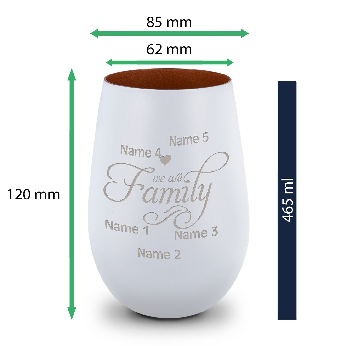 Deko Windlicht aus Glas mit Gravur - We are Family - Personalisiert mit bis zu fünf Namen