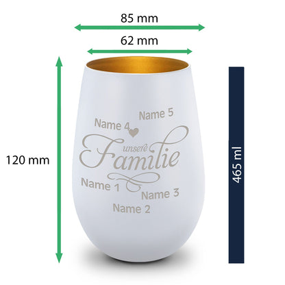 Deko Windlicht aus Glas mit Gravur - Unsere Familie - Personalisiert mit bis zu fünf Namen