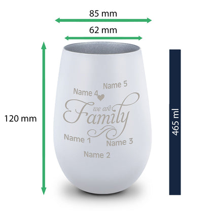 Deko Windlicht aus Glas mit Gravur - We are Family - Personalisiert mit bis zu fünf Namen