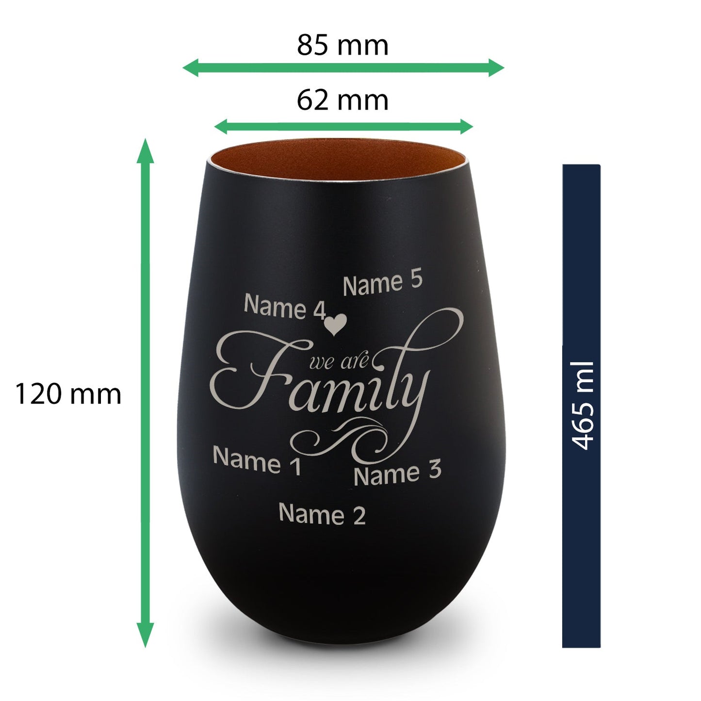 Deko Windlicht aus Glas mit Gravur - We are Family - Personalisiert mit bis zu fünf Namen