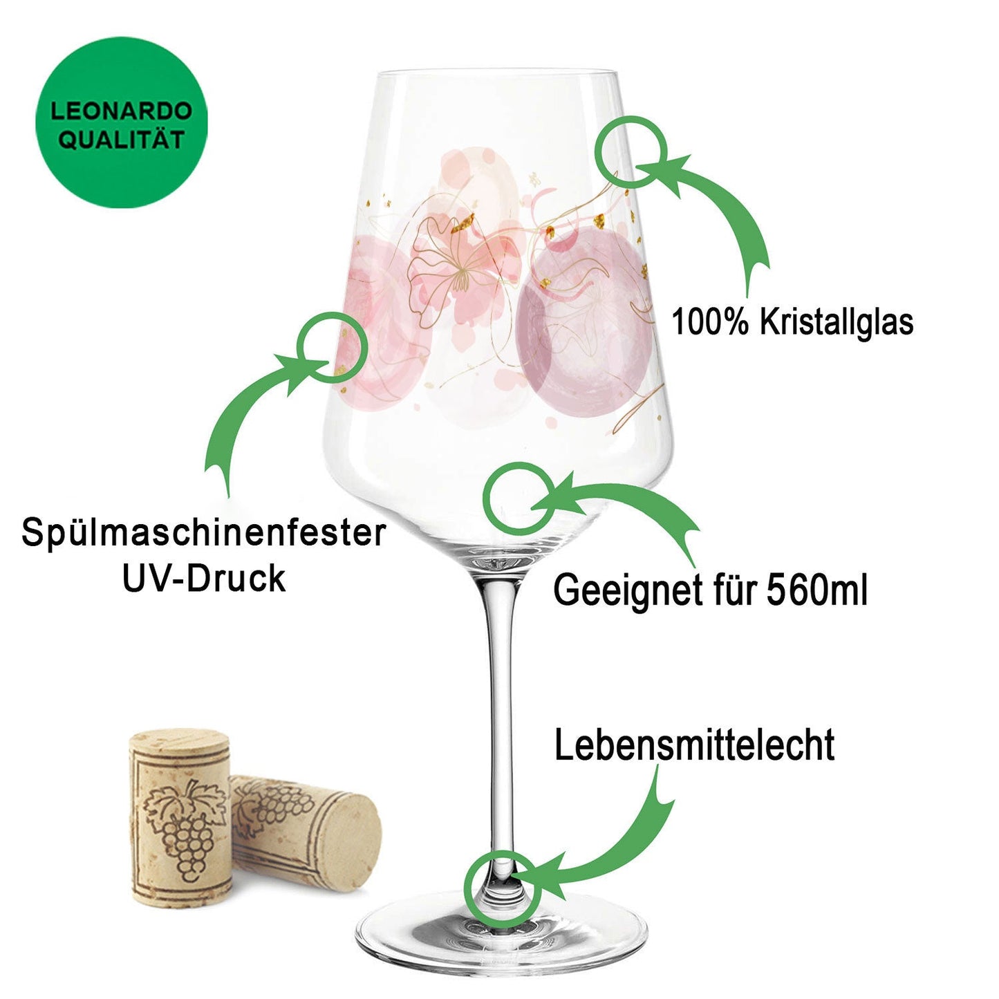 Leonardo Puccini Weinglas mit UV-Druck im Sommerblüten Design im Set