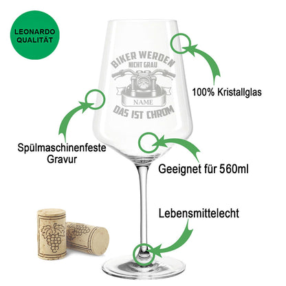 Leonardo Weinglas mit Gravur "Motorcycles" Design im Set