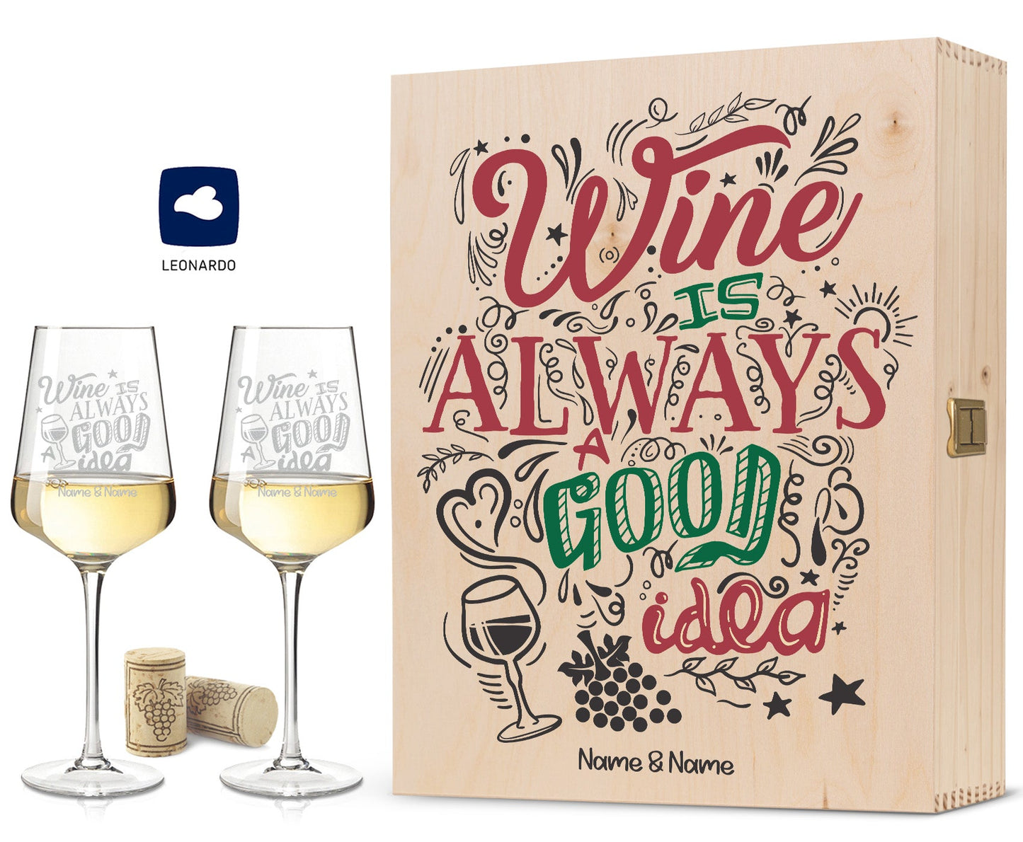 Leonardo Weingläser mit Gravur im "Wine is always a good Idea" Design