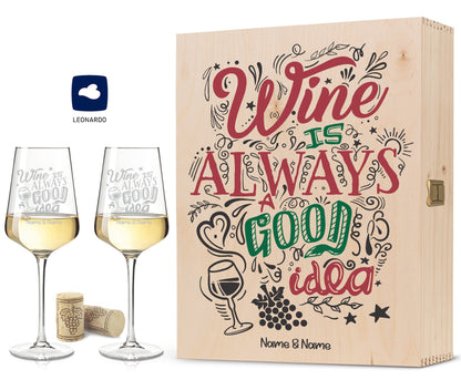 Leonardo Weingläser mit Gravur im "Wine is always a good Idea" Design