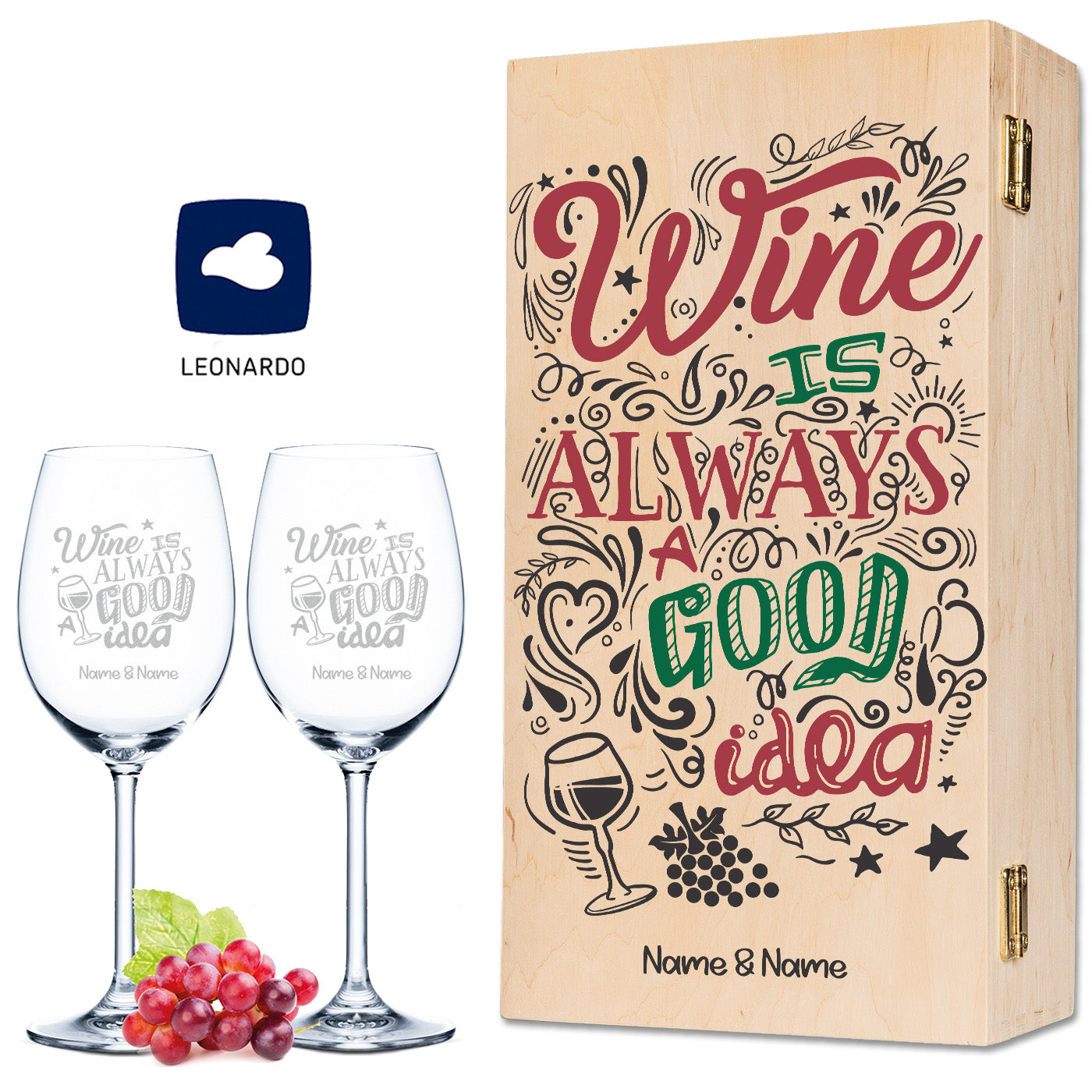 Leonardo Weingläser mit Gravur im "Wine is always a good Idea" Design