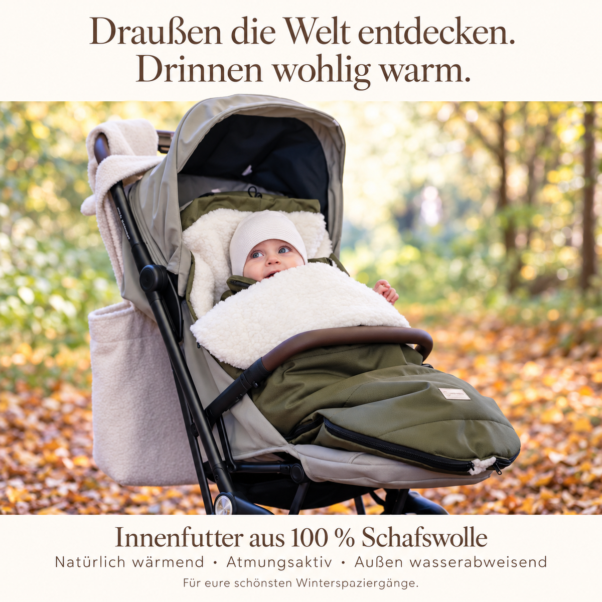 Winter footmuff, water-repellent, with merino wool lining - stroller