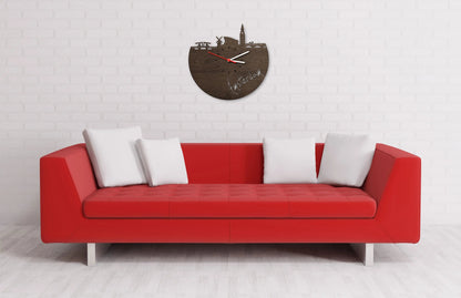 Wanduhr aus Holz Skyline Amsterdam