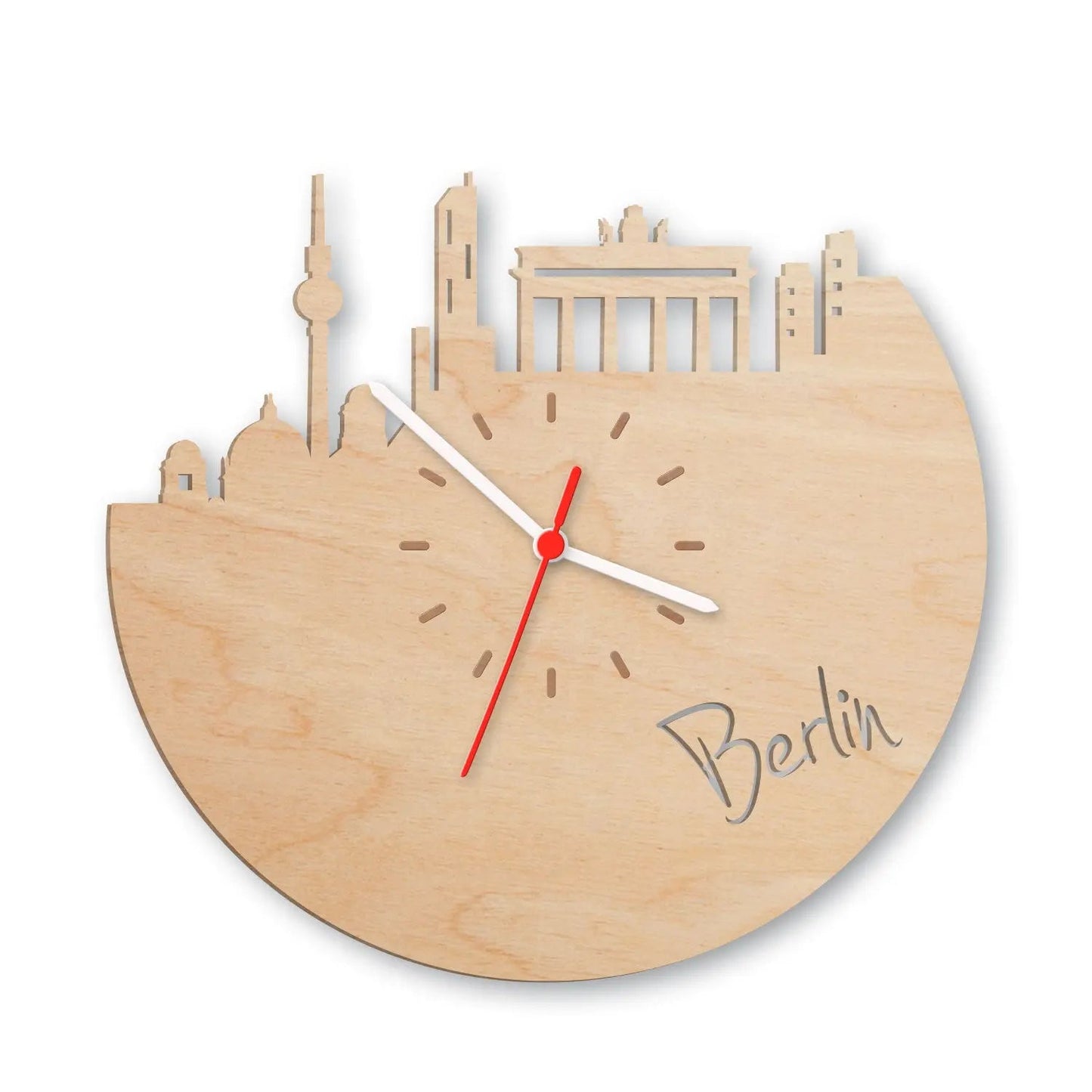 Wanduhr aus Holz Skyline Berlin