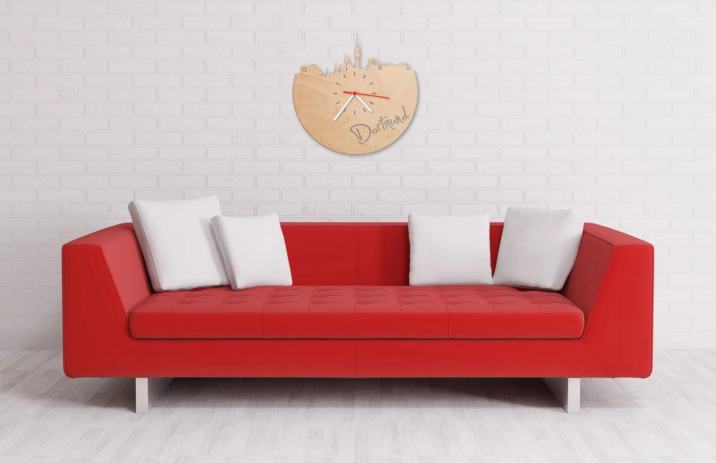 Wanduhr aus Holz Skyline Dortmund