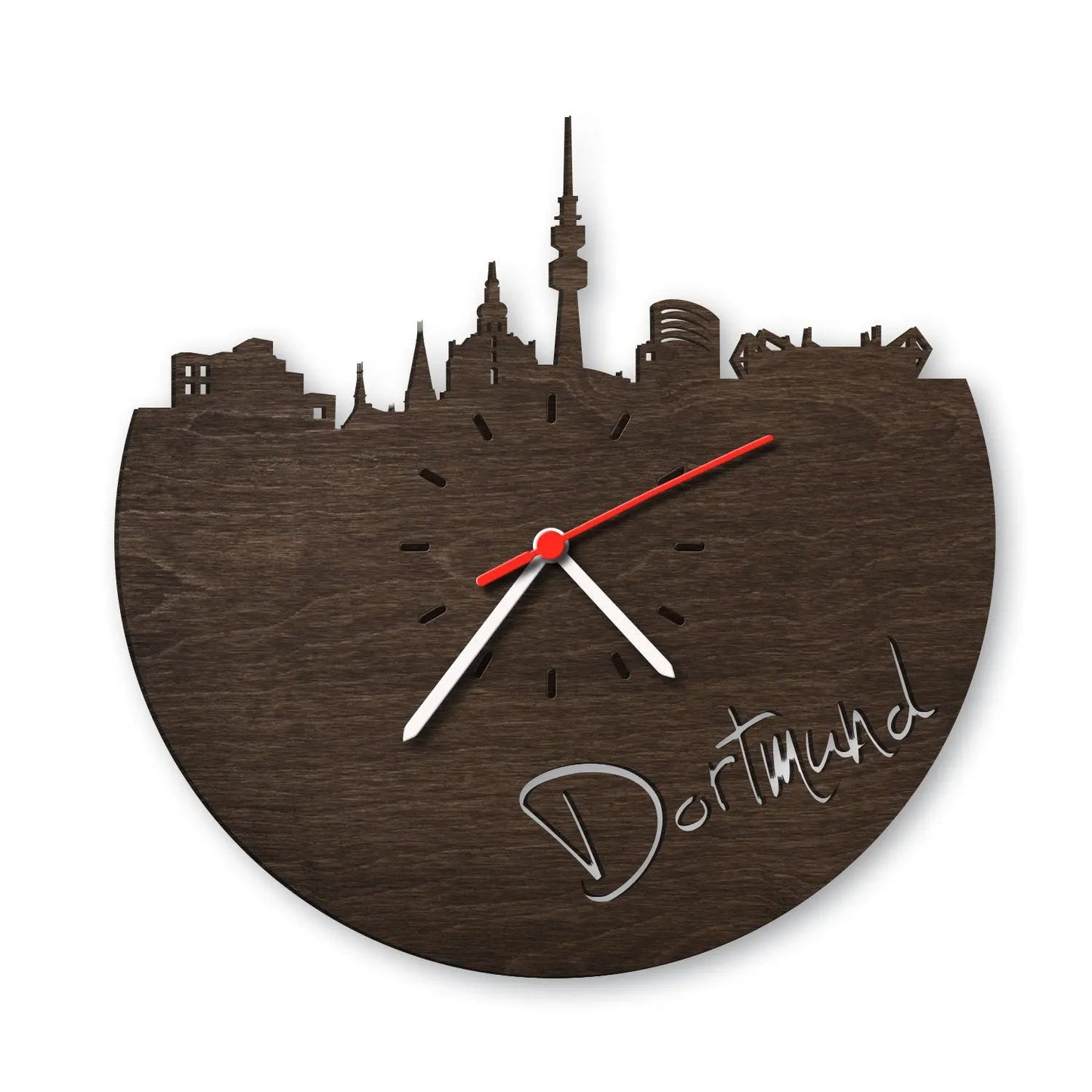 Wanduhr aus Holz Skyline Dortmund