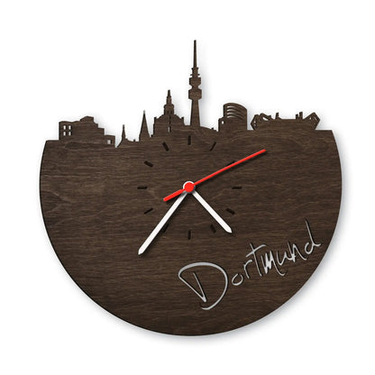 Wanduhr aus Holz Skyline Dortmund