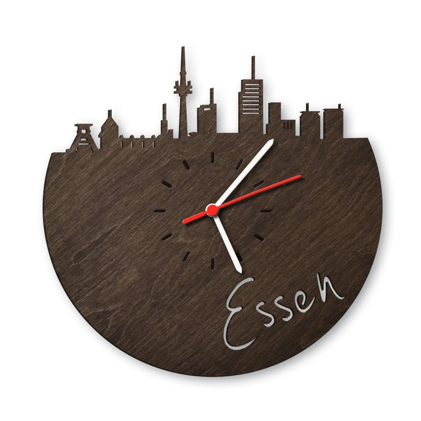 Wanduhr aus Holz Skyline Essen