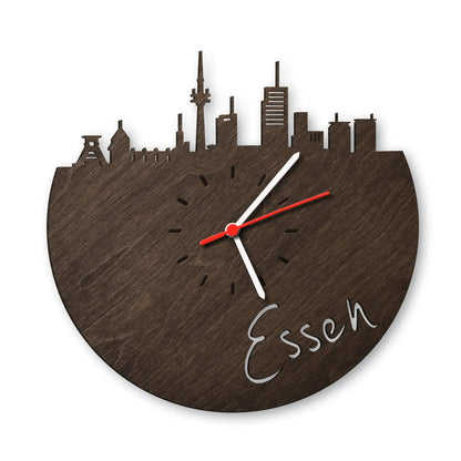 Wanduhr aus Holz Skyline Essen