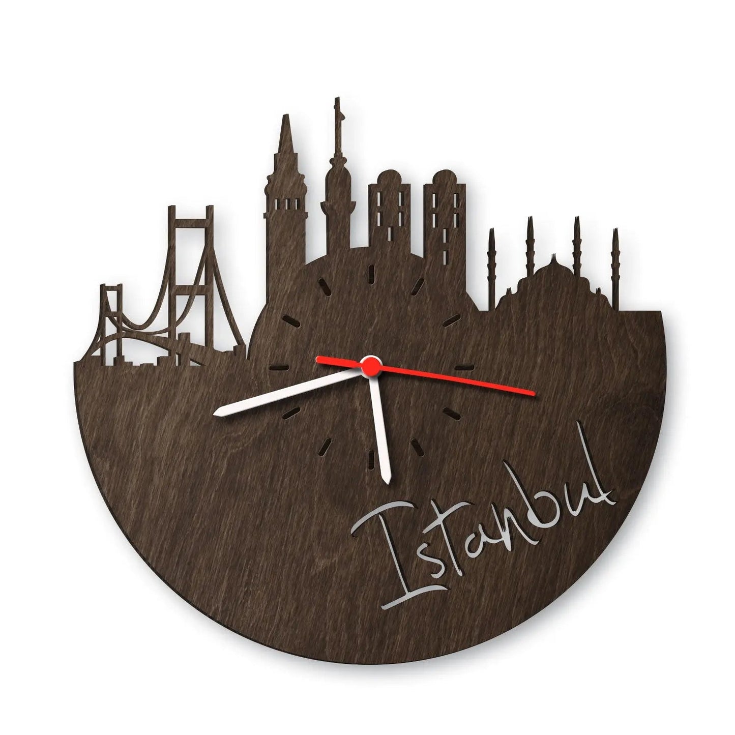 Wanduhr aus Holz Skyline Istanbul