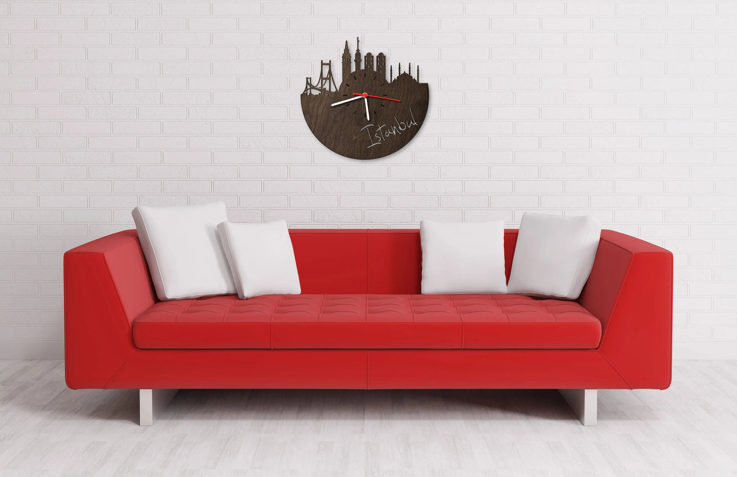 Wanduhr aus Holz Skyline Istanbul