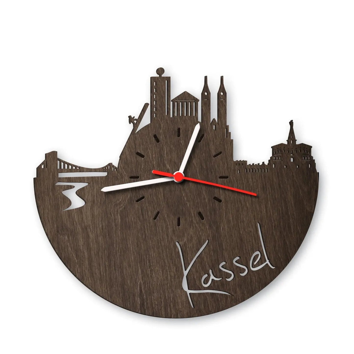 Wanduhr aus Holz Skyline Kassel