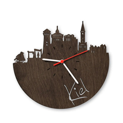 Wanduhr aus Holz Skyline Kiel