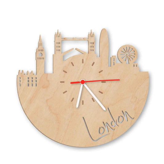 Wanduhr aus Holz Skyline London