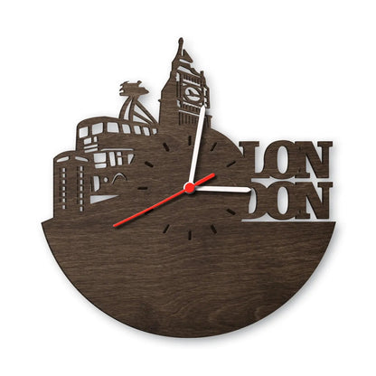 Wanduhr aus Holz Skyline London 2016