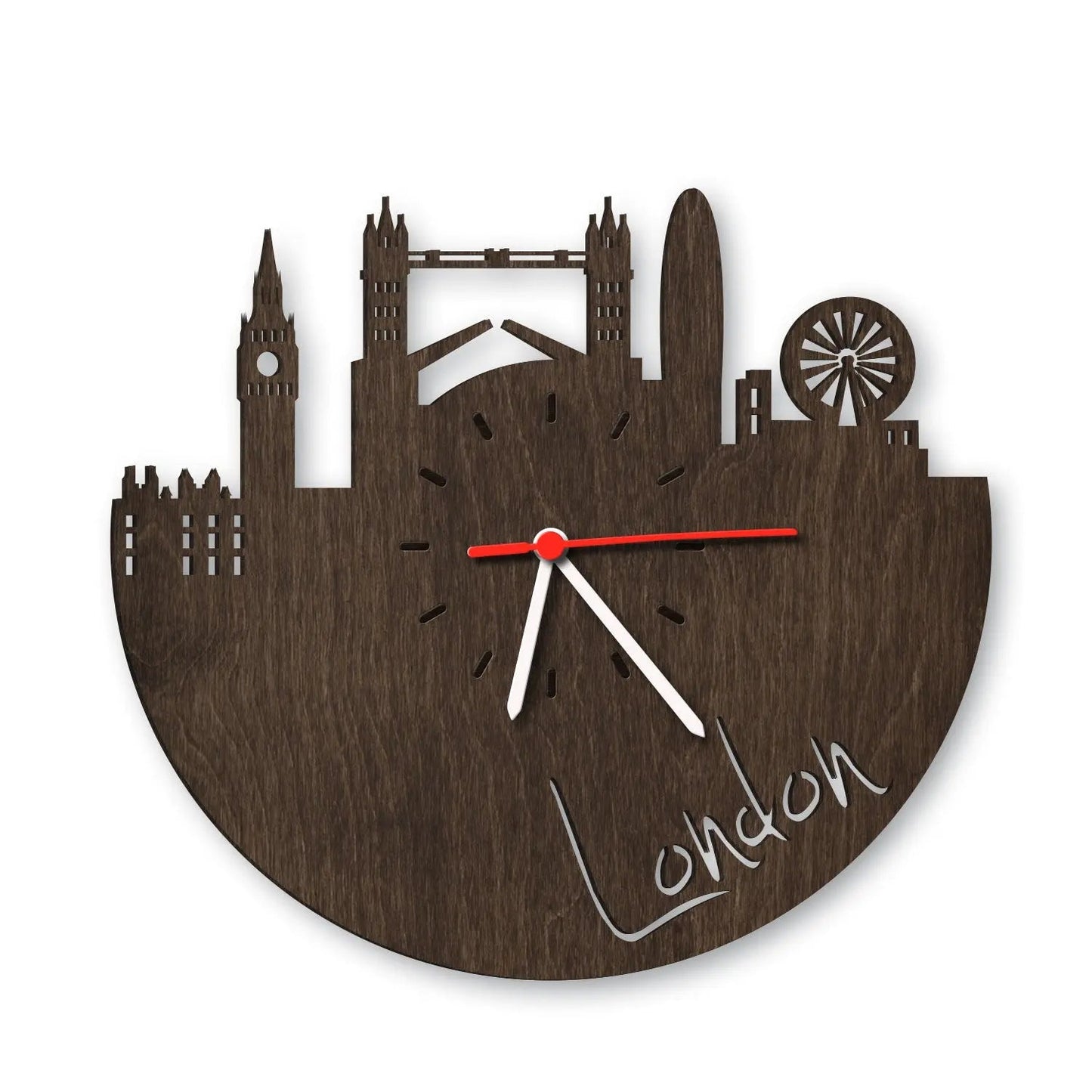 Wanduhr aus Holz Skyline London