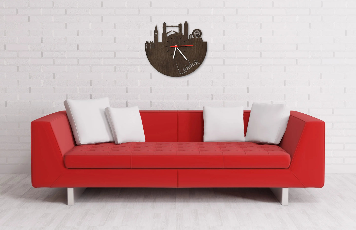 Wanduhr aus Holz Skyline London