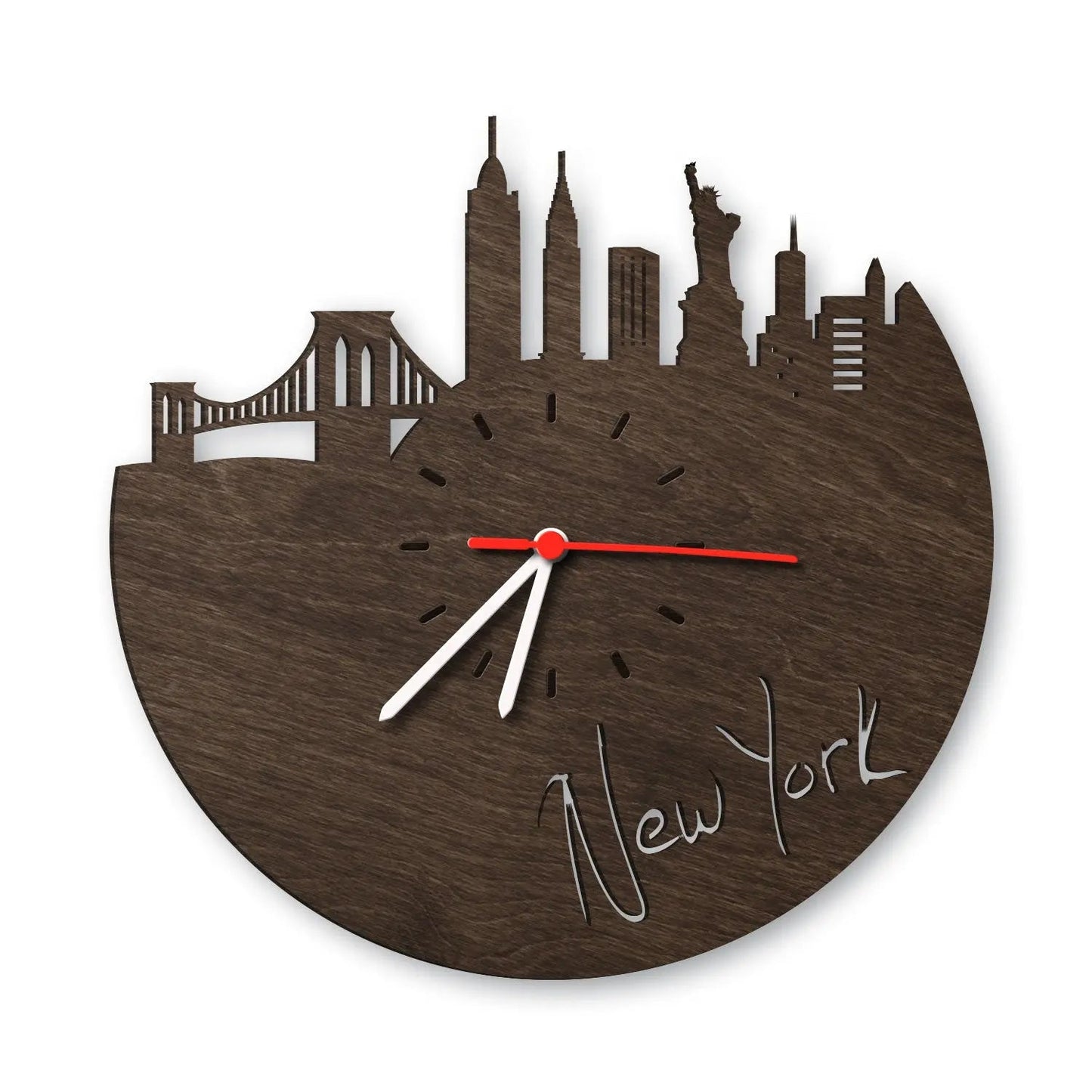 Wanduhr aus Holz Skyline New York