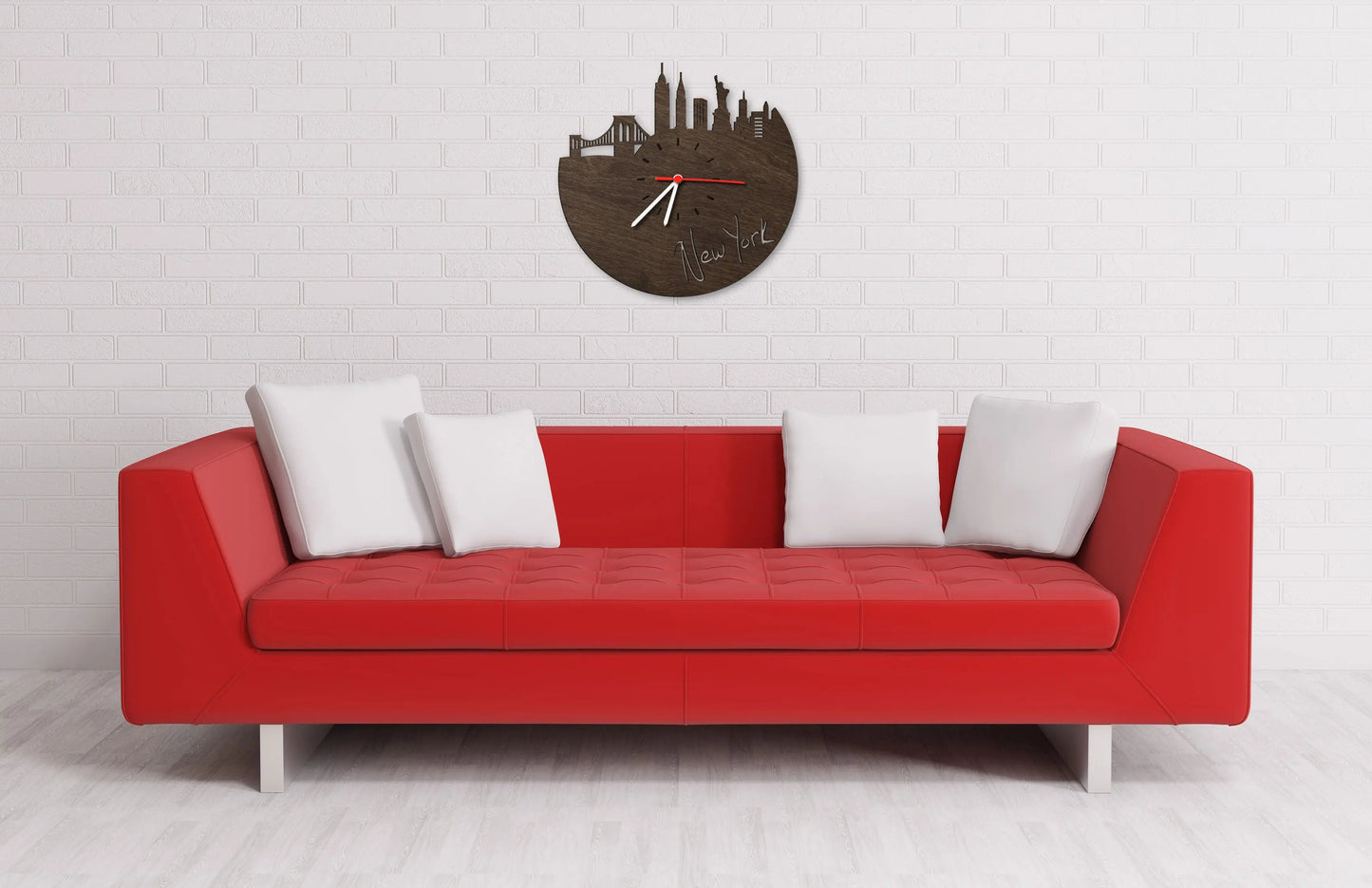 Wanduhr aus Holz Skyline New York