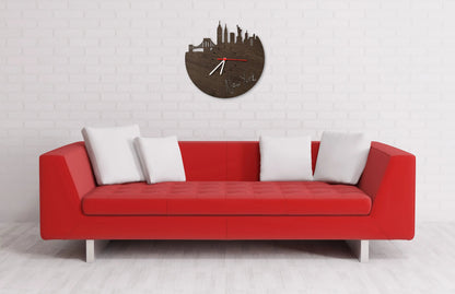 Wanduhr aus Holz Skyline New York