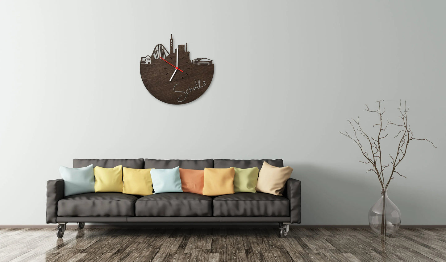 Wanduhr aus Holz Skyline Schalke