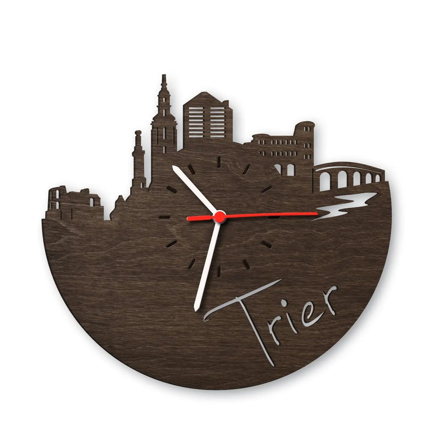 Wanduhr aus Holz Skyline Trier