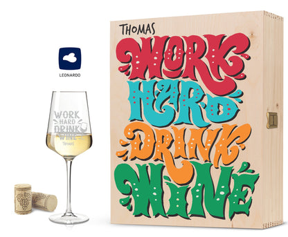 Leonardo Weinglas mit Gravur "Work Hard Drink Wine"