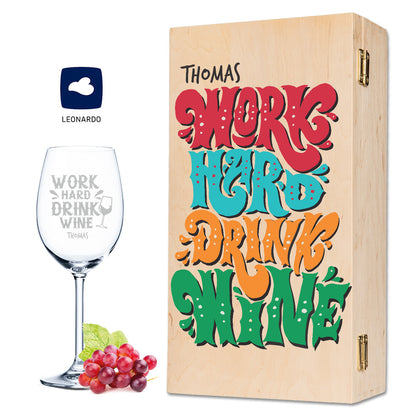 Leonardo Weinglas mit Gravur "Work Hard Drink Wine"