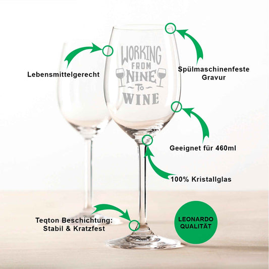Leonardo Weinglas mit Gravur "Working from Nine to Wine"