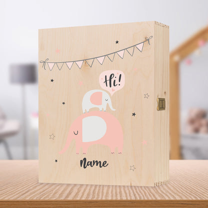 Bedruckte Holzkiste für Kinder - im Elefanten Design
